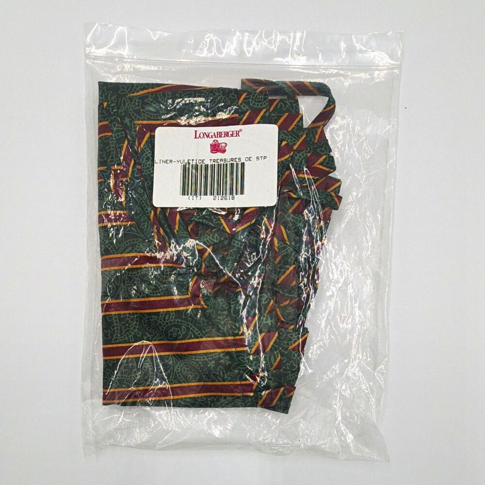 Longaberger Yuletide Treasures Basket Liner Striped Green Red Gold, Boxed